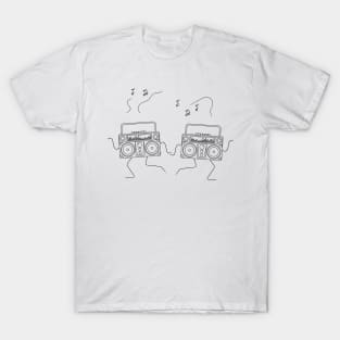 line art illustration of a pair of old school radios dancing together T-Shirt